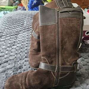 Brown Suede Knee-High Boots